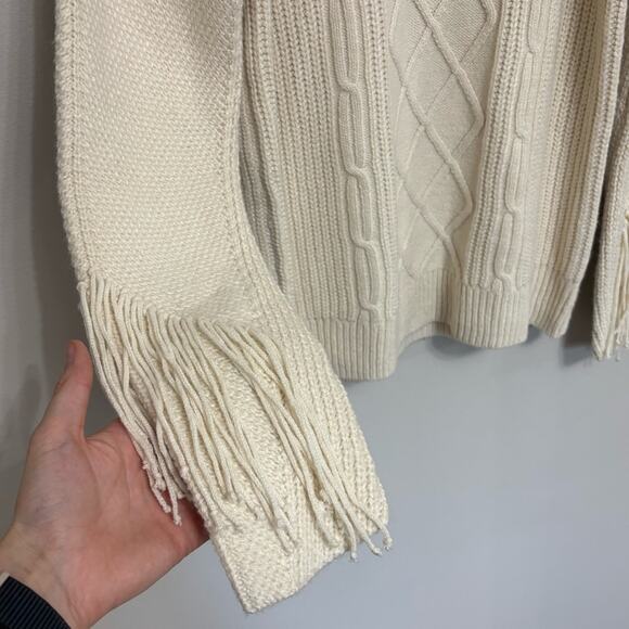 NWT G by Giuliana Black Label Boho Fringe Sleeve Polo Sweater in Ivory - Size M - Picture 6 of 6